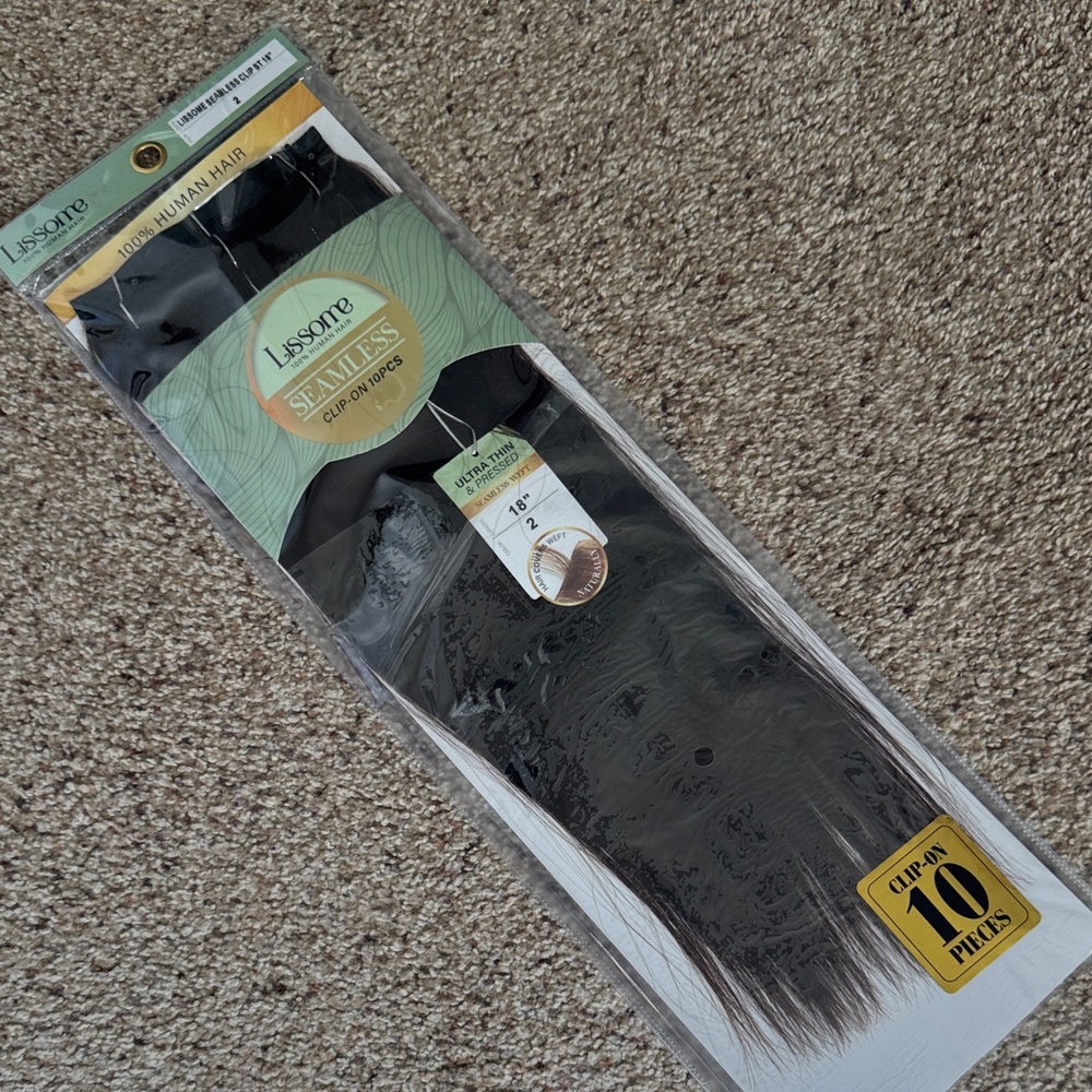 Lissome 100% human hair, seamless clip/weft, 18” in lengths, color 2, 10pcs, NEW